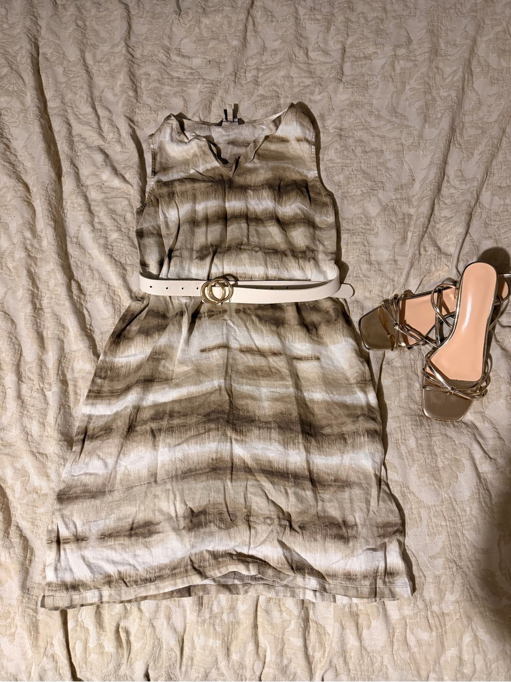 Tommy Bahama Beige and Brown Striped Midi Dress